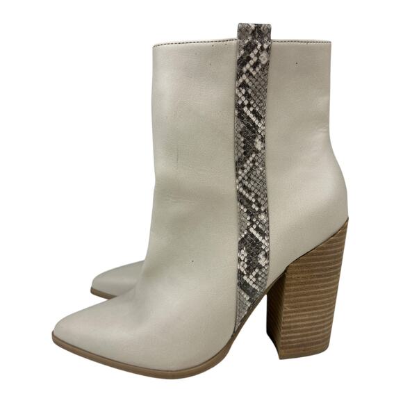 Dolce Vita Cream Leather Stacked Wooden Heel Snakeskin Vox Ankle Boots 10 - Picture 1 of 7